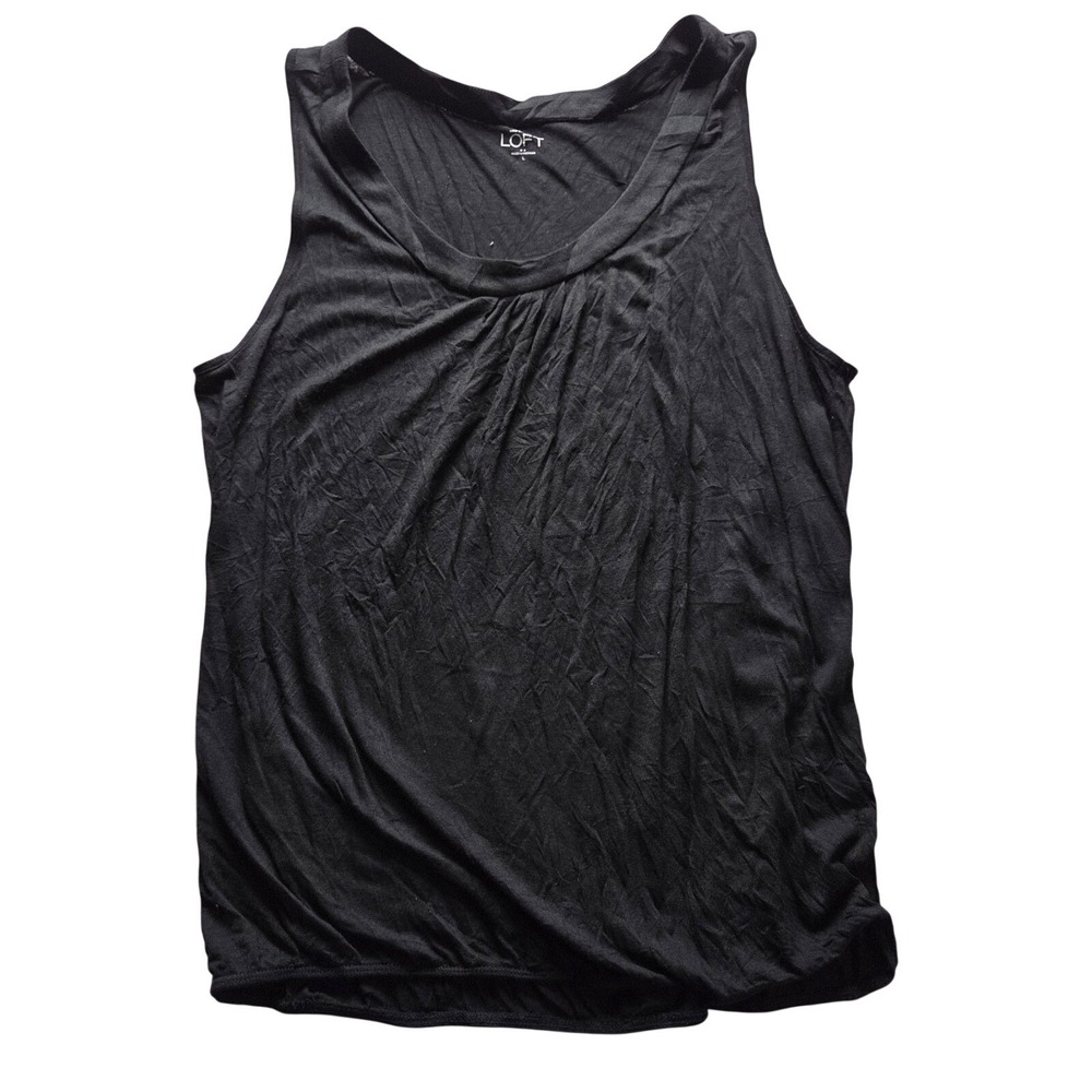 Ann Taylor LOFT Tank Top Womens Large Black Scoop Neck Sleeveless Solid Jersey